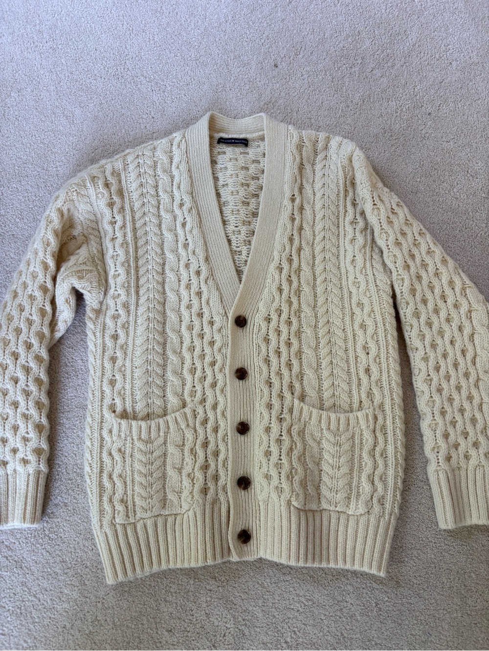 Brandy Melville wool Cream Cable Knit Button-Front Cardigan with brown buttons